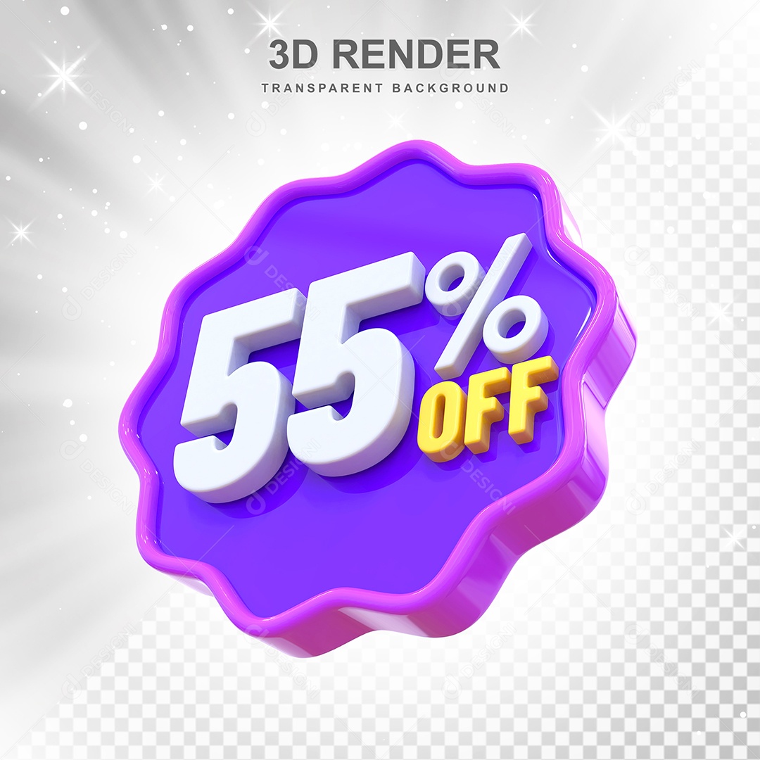 Número 55% Elemento 3D Roxo E Branco para Composição PSD