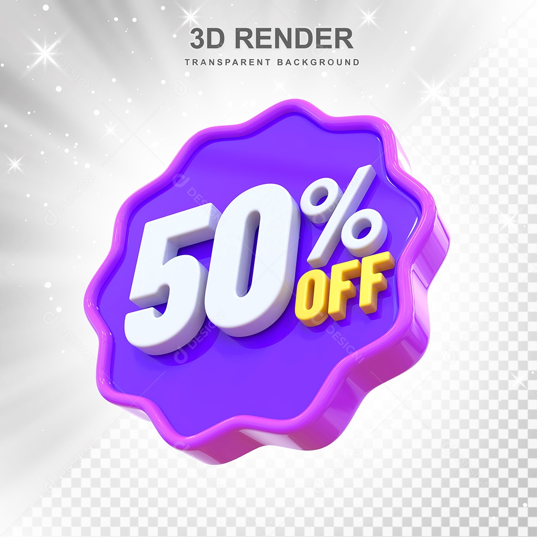 Número 50% Elemento 3D Roxo E Branco para Composição PSD
