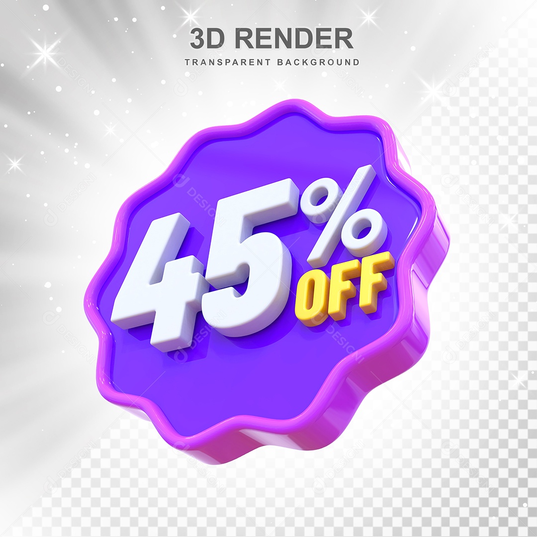 Número 45% Elemento 3D Roxo E Branco para Composição PSD