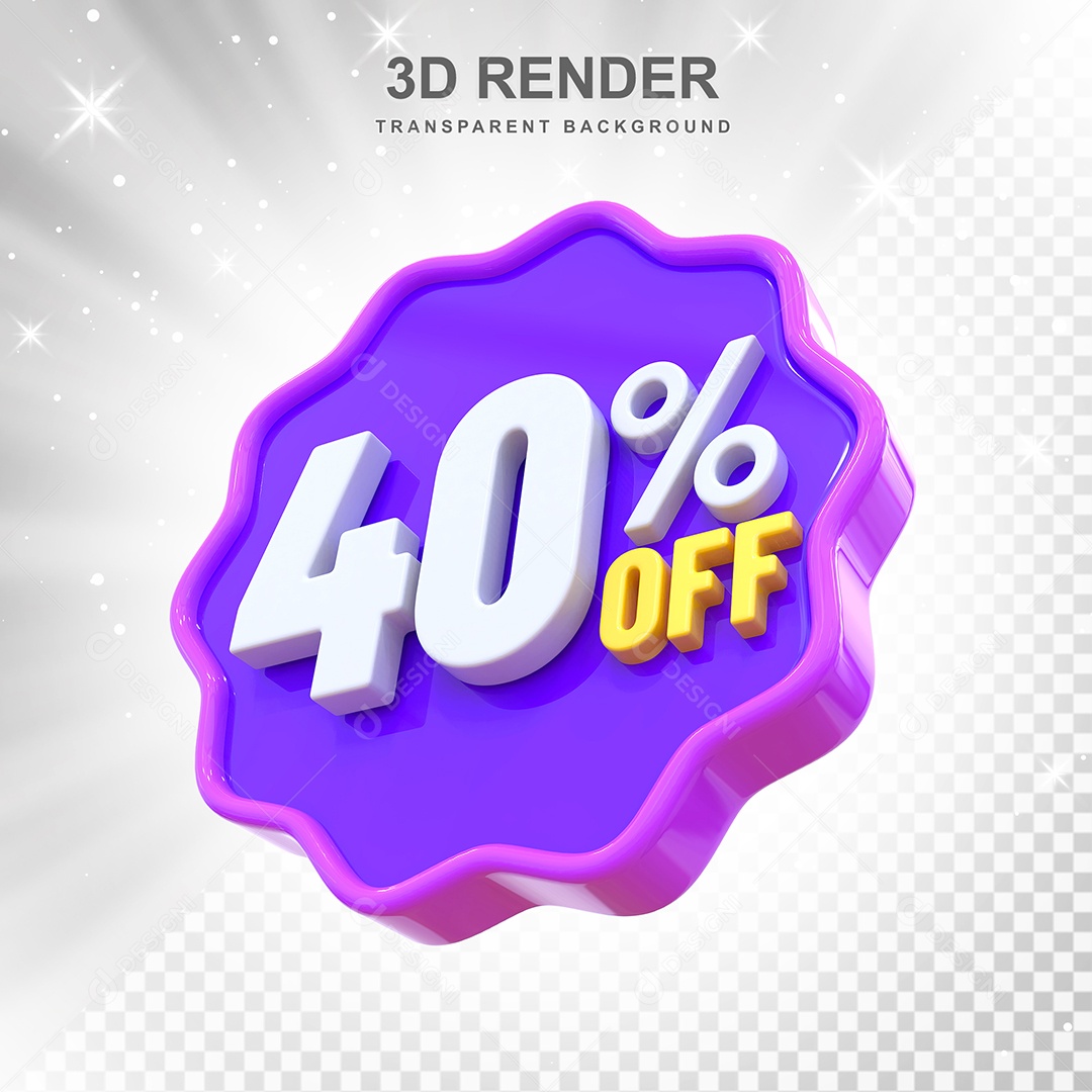 Número 40% Elemento 3D Roxo E Branco para Composição PSD