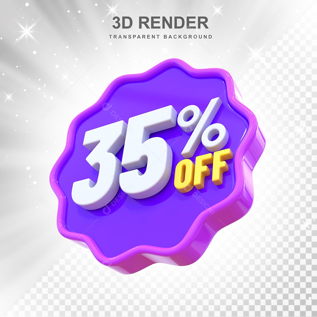 Número 35% Elemento 3D Roxo E Branco para Composição PSD