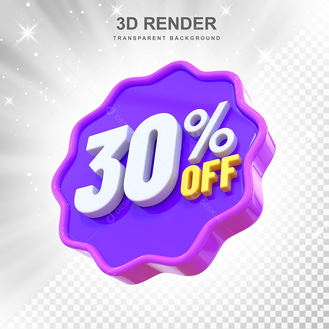 Número 30% Elemento 3D Roxo E Branco para Composição PSD