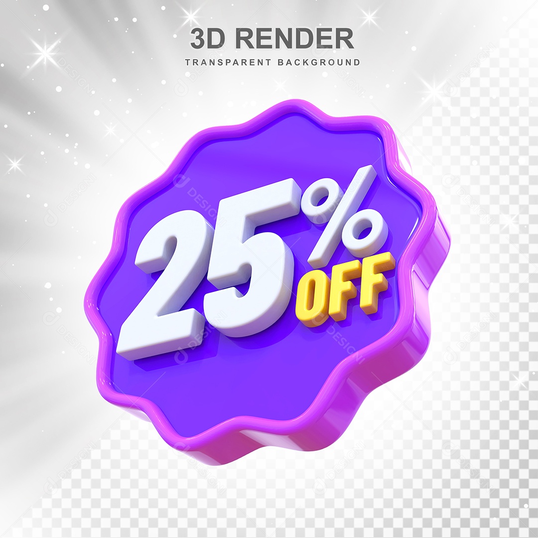 Número 25% Elemento 3D Roxo E Branco para Composição PSD
