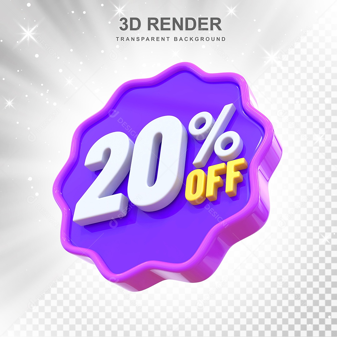 Número 20% Elemento 3D Roxo E Branco para Composição PSD