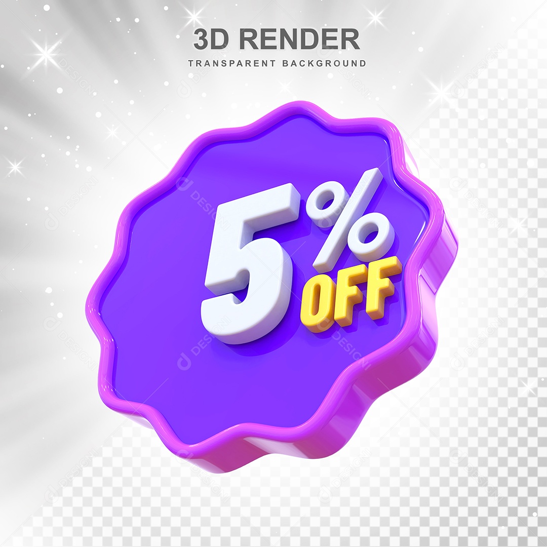 Número 5% Elemento 3D Roxo E Branco para Composição PSD