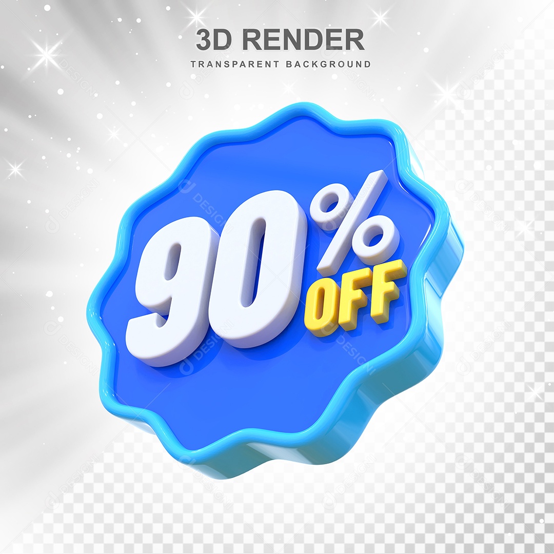 Número 90% Elemento 3D Azul E Branco para Composição PSD