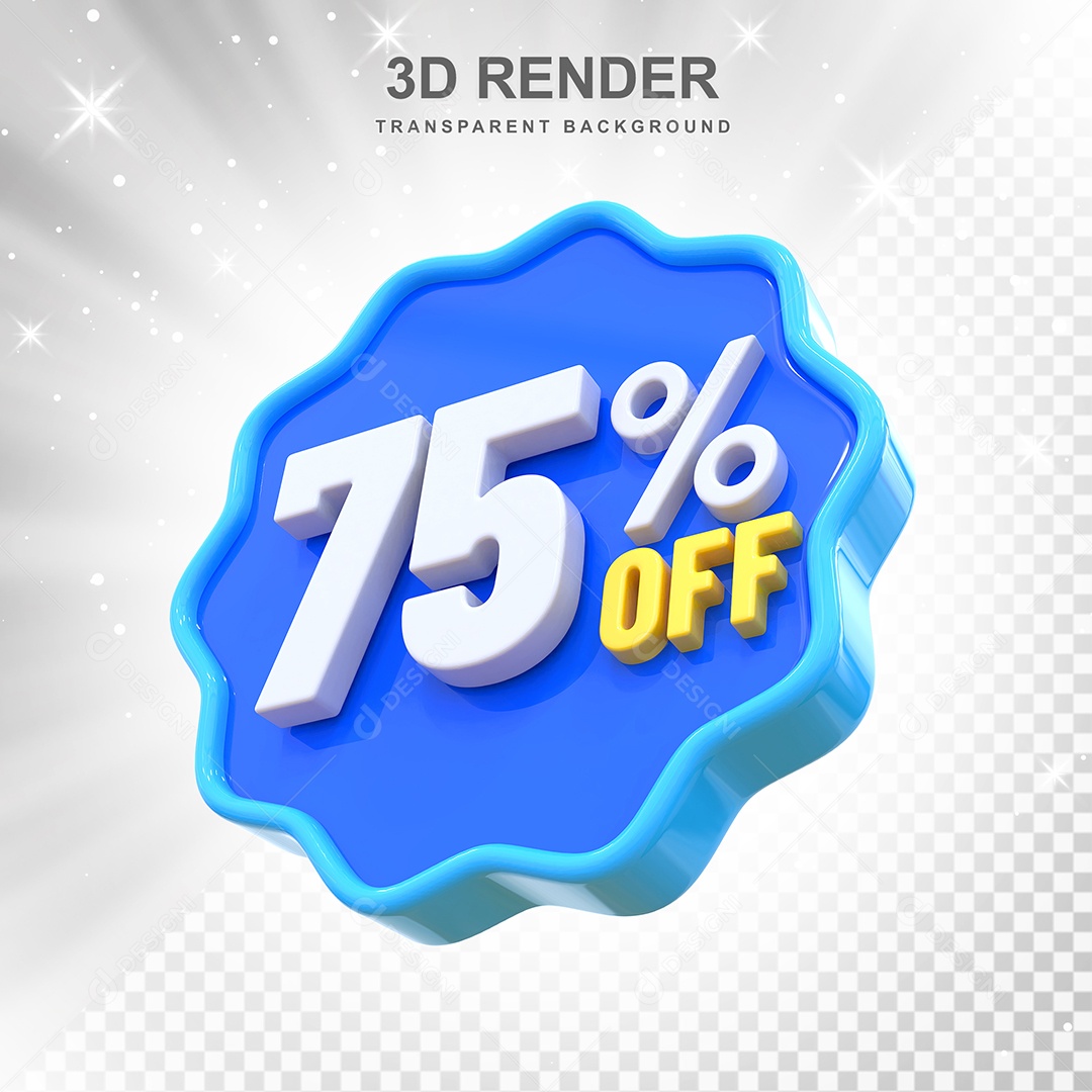Número 75% Elemento 3D Azul E Branco para Composição PSD