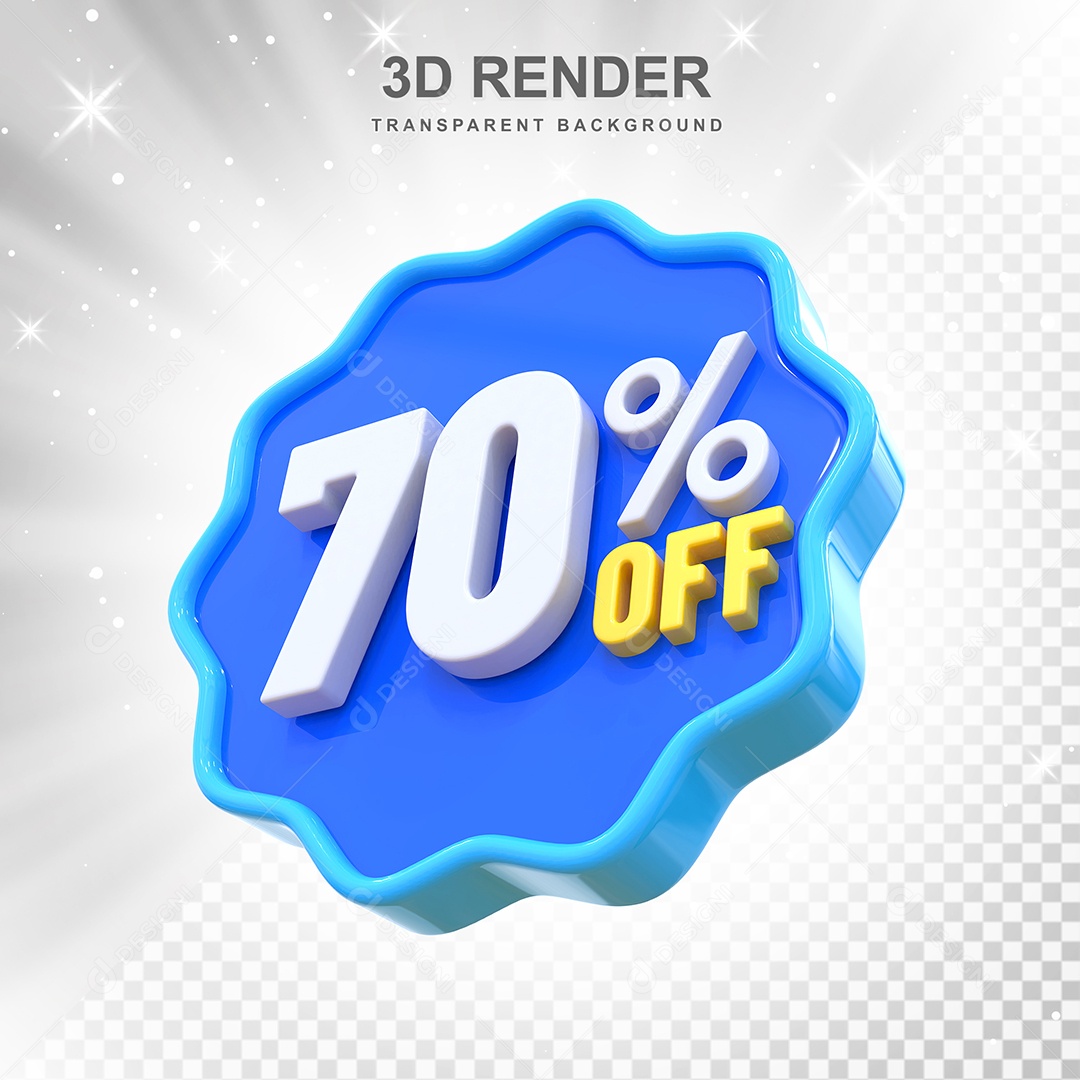 Número 70% Elemento 3D Azul E Branco para Composição PSD