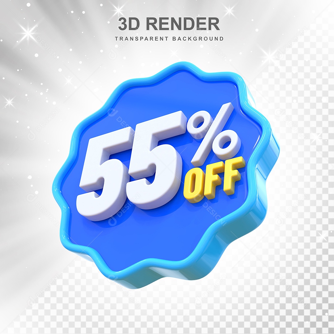 Número 55% Elemento 3D Azul E Branco para Composição PSD