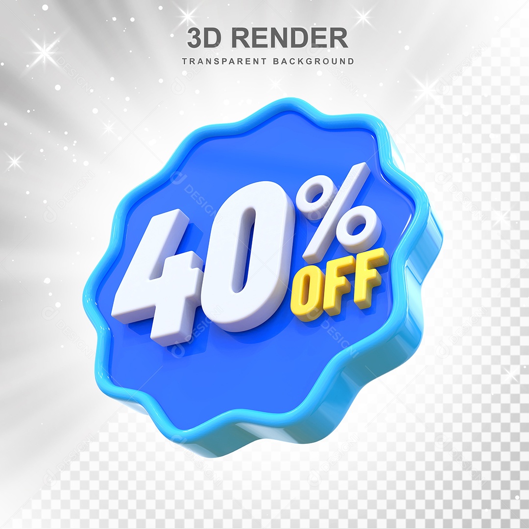 Número 40% Elemento 3D Azul E Branco para Composição PSD