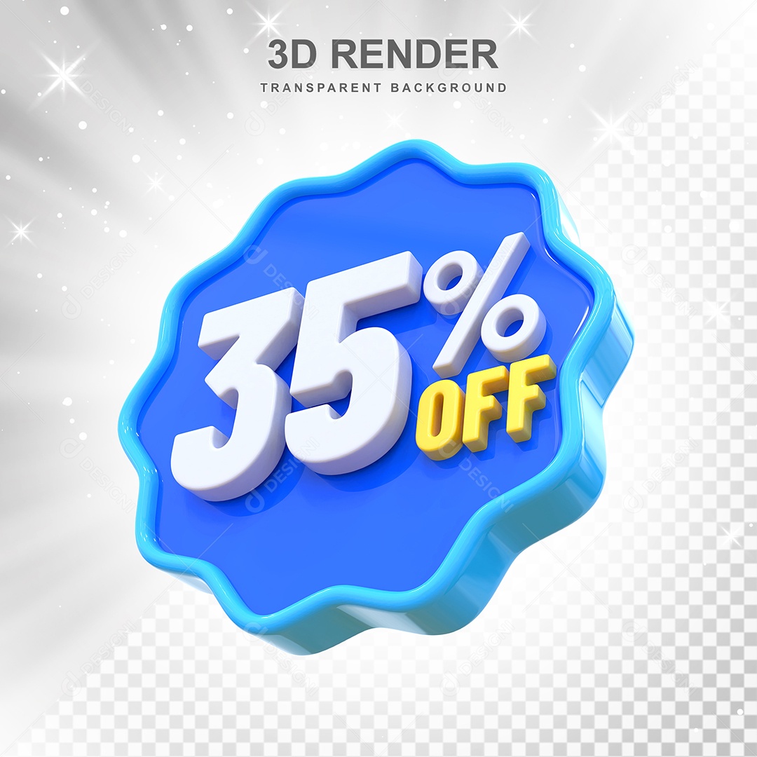 Número 35% Elemento 3D Azul E Branco para Composição PSD
