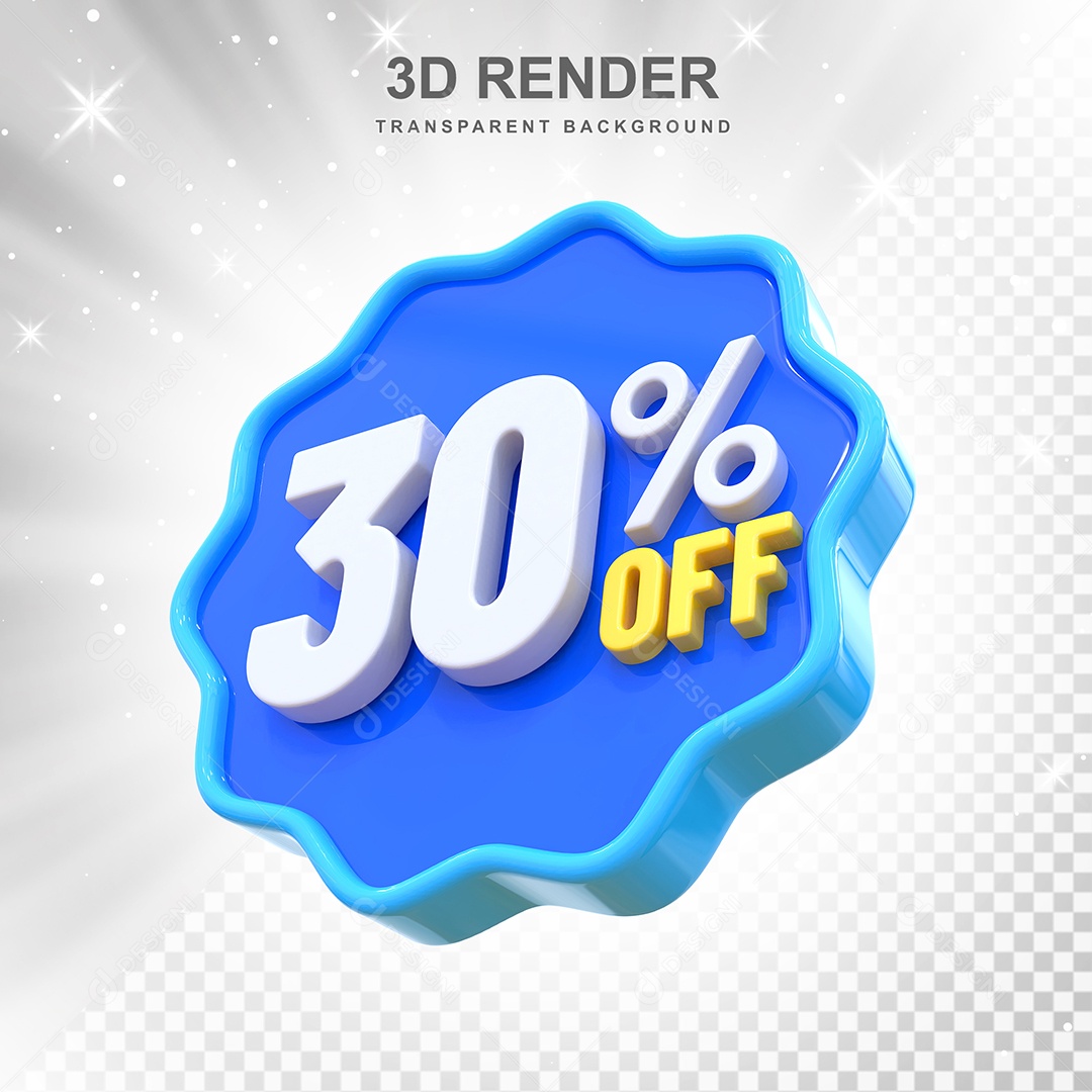 Número 30% Elemento 3D Azul E Branco para Composição PSD