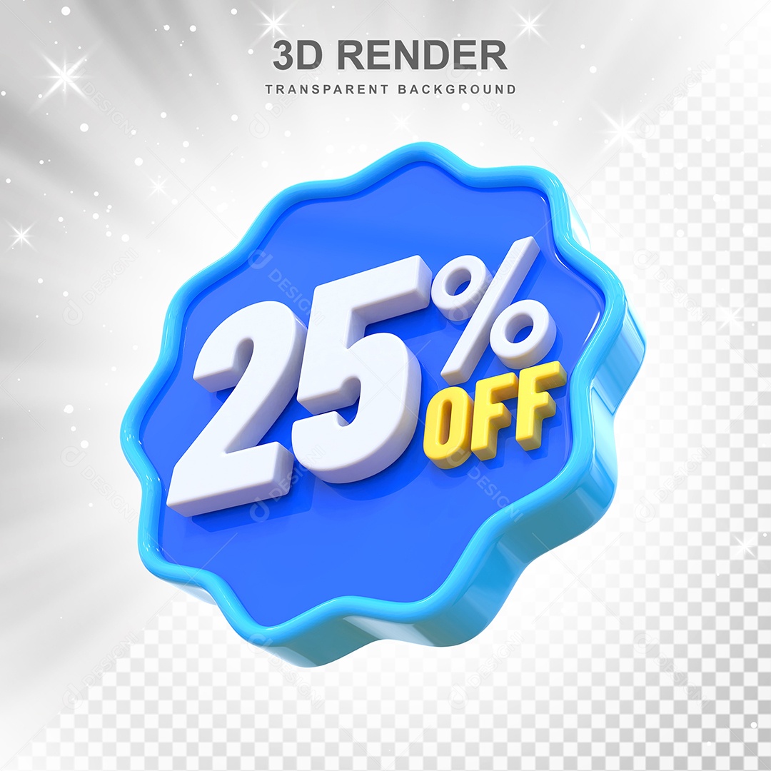 Número 25% Elemento 3D Azul E Branco para Composição PSD