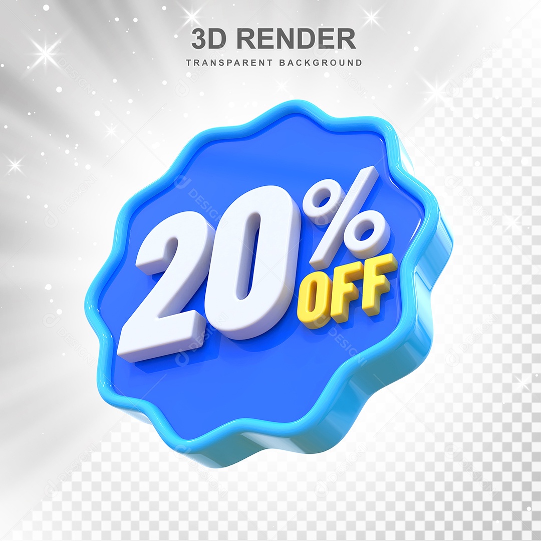 Número 20% Elemento 3D Azul E Branco para Composição PSD