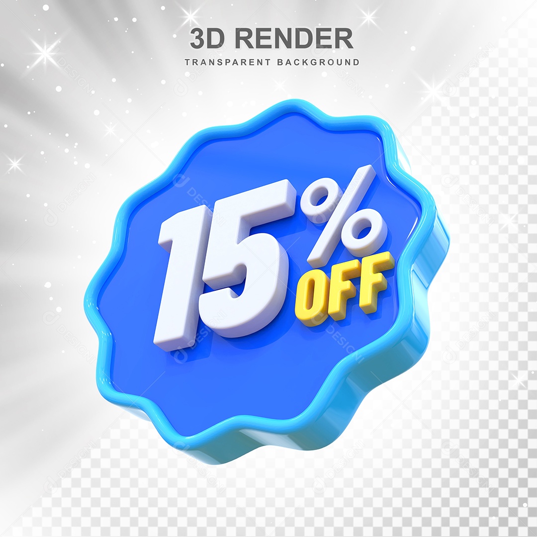 Número 15% Elemento 3D Azul E Branco para Composição PSD