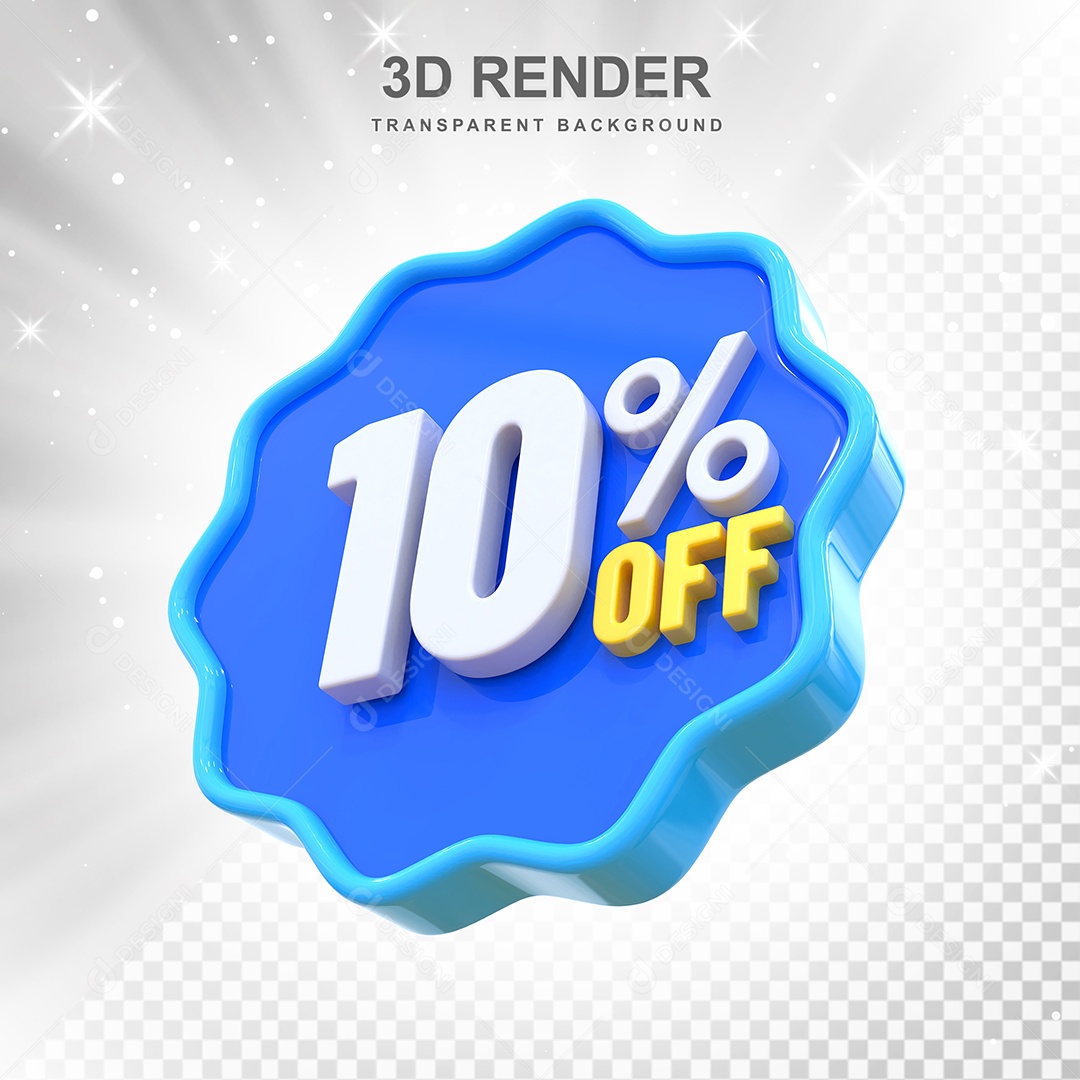 Número 10% Elemento 3D Azul E Branco para Composição PSD