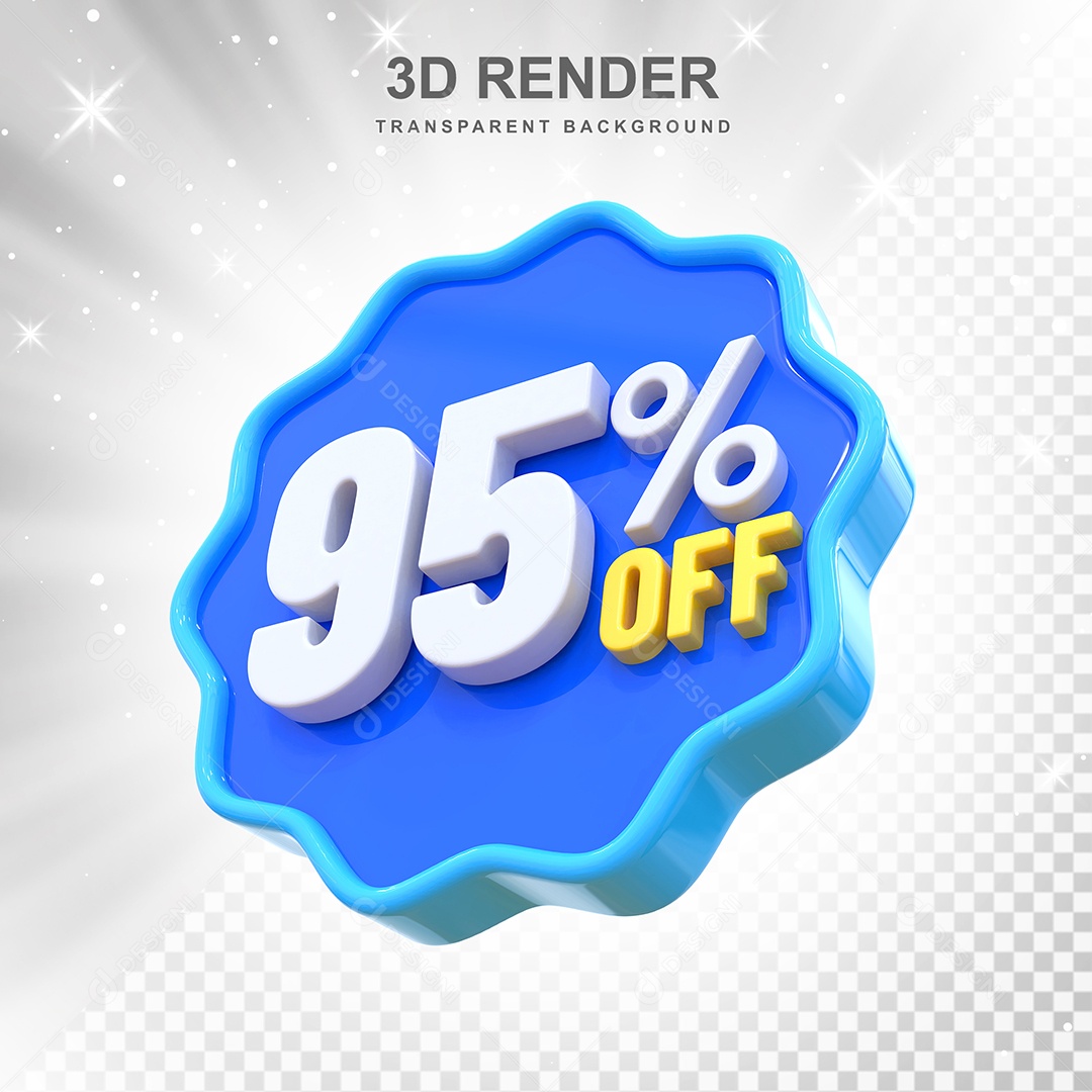 Número 95% Elemento 3D Azul E Branco para Composição PSD