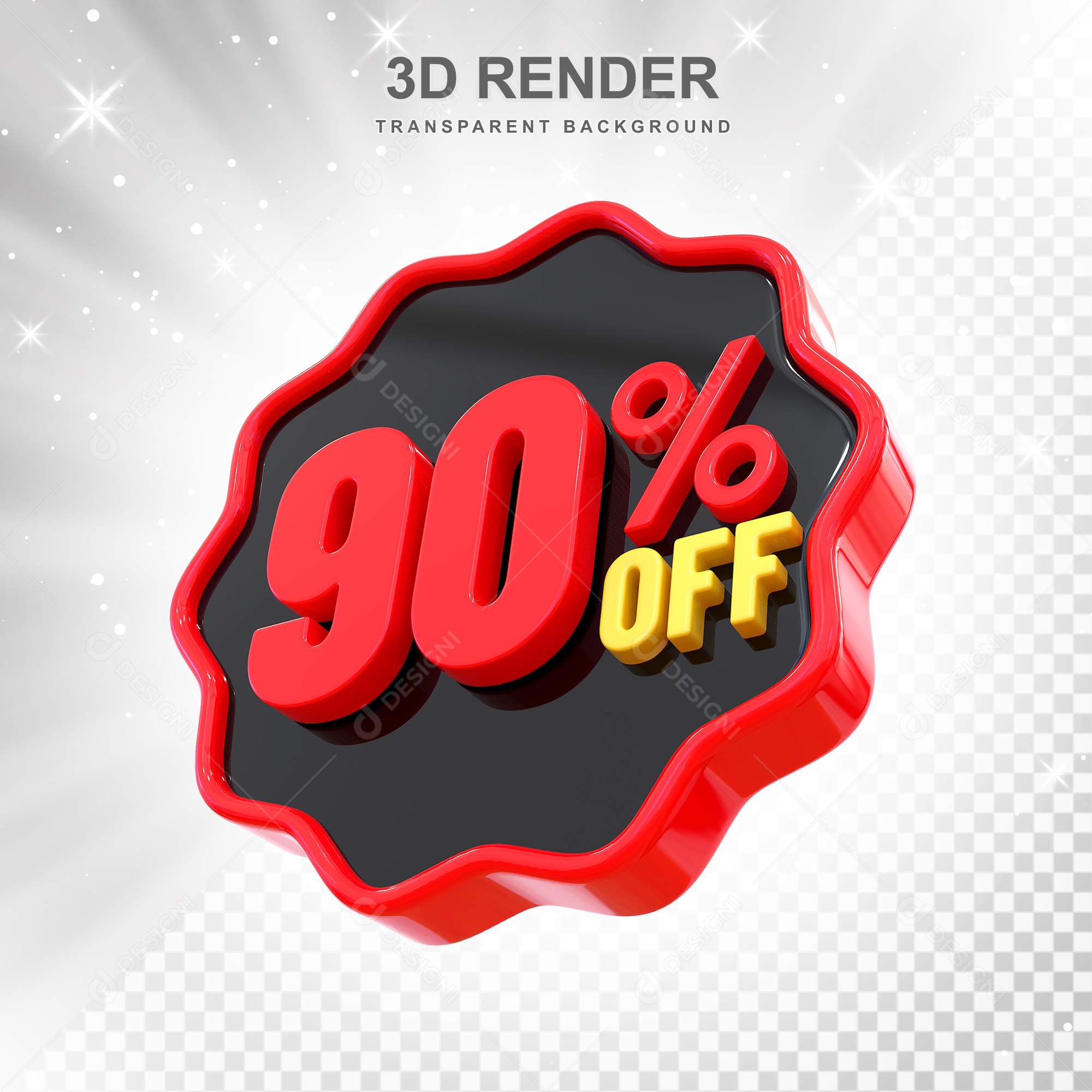 Número 90% Elemento 3D Preto Vermelho E Branco para Composição PSD