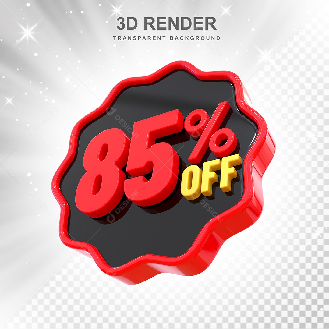 Número 85% Elemento 3D Preto Vermelho E Branco para Composição PSD
