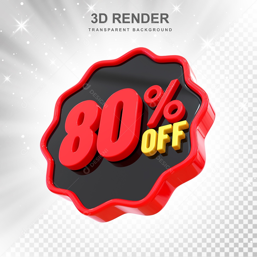 Número 80% Elemento 3D Preto Vermelho E Branco para Composição PSD