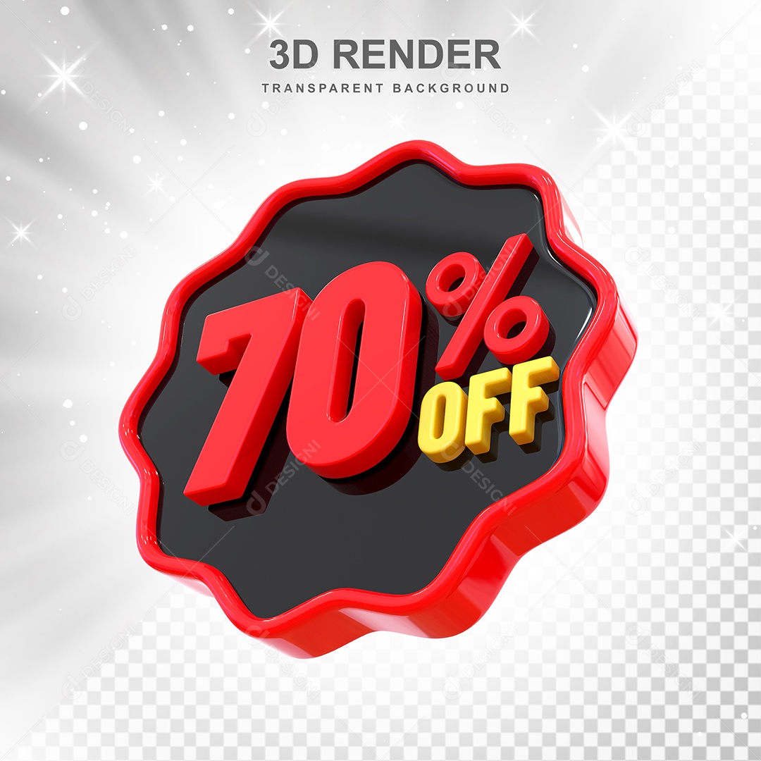 Número 70% Elemento 3D Preto Vermelho E Branco para Composição PSD