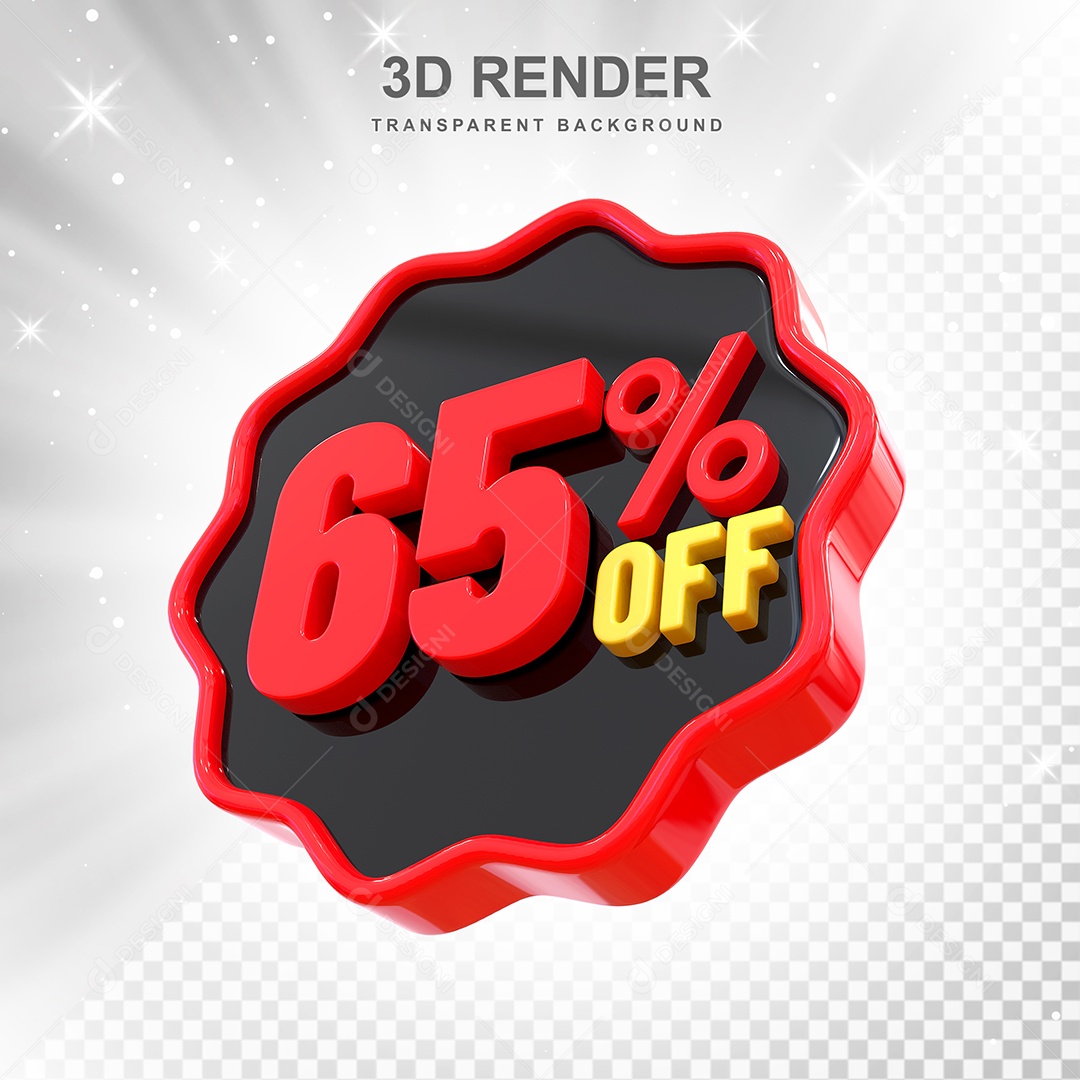 Número 65% Elemento 3D Preto Vermelho E Branco para Composição PSD