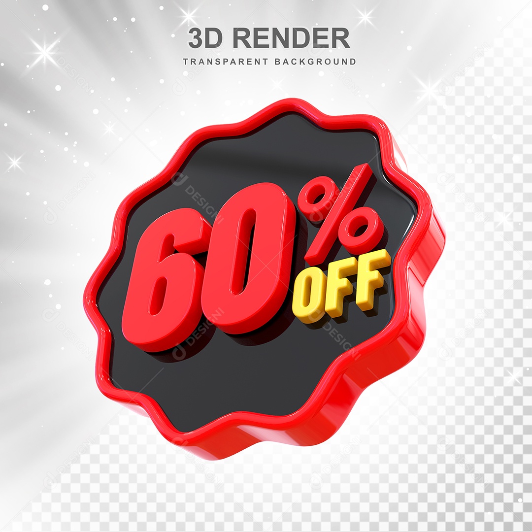 Número 60% Elemento 3D Preto Vermelho E Branco para Composição PSD
