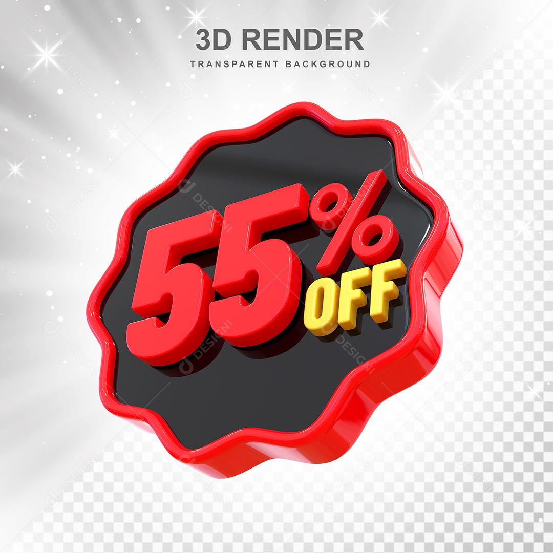 Número 55% Elemento 3D Preto Vermelho E Branco para Composição PSD