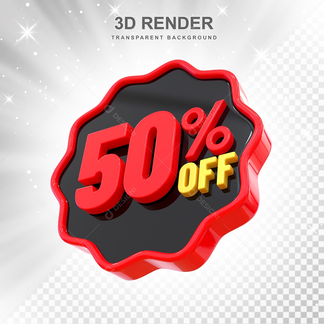 Número 50% Elemento 3D Preto Vermelho E Branco para Composição PSD