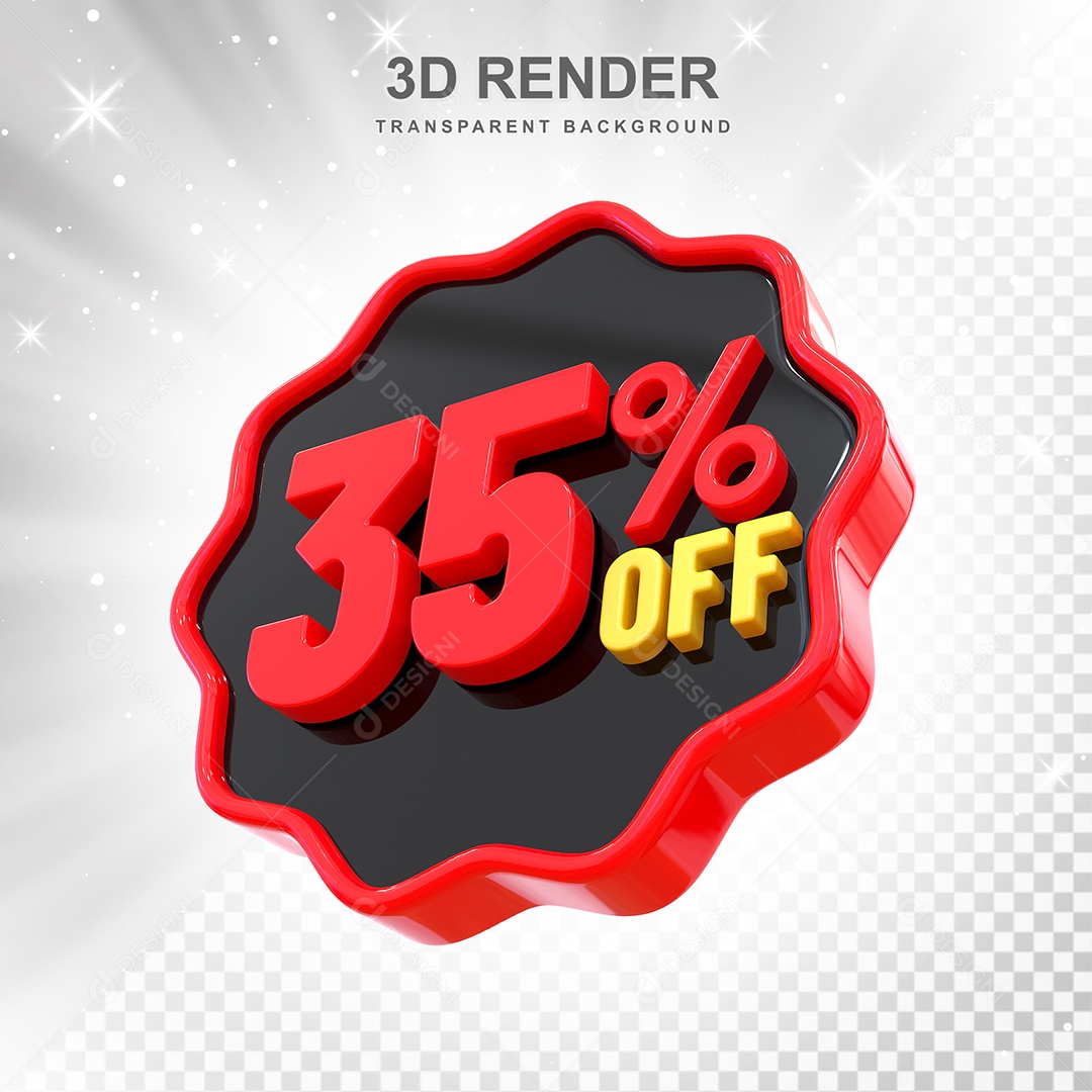 Número 35% Elemento 3D Preto Vermelho E Branco para Composição PSD