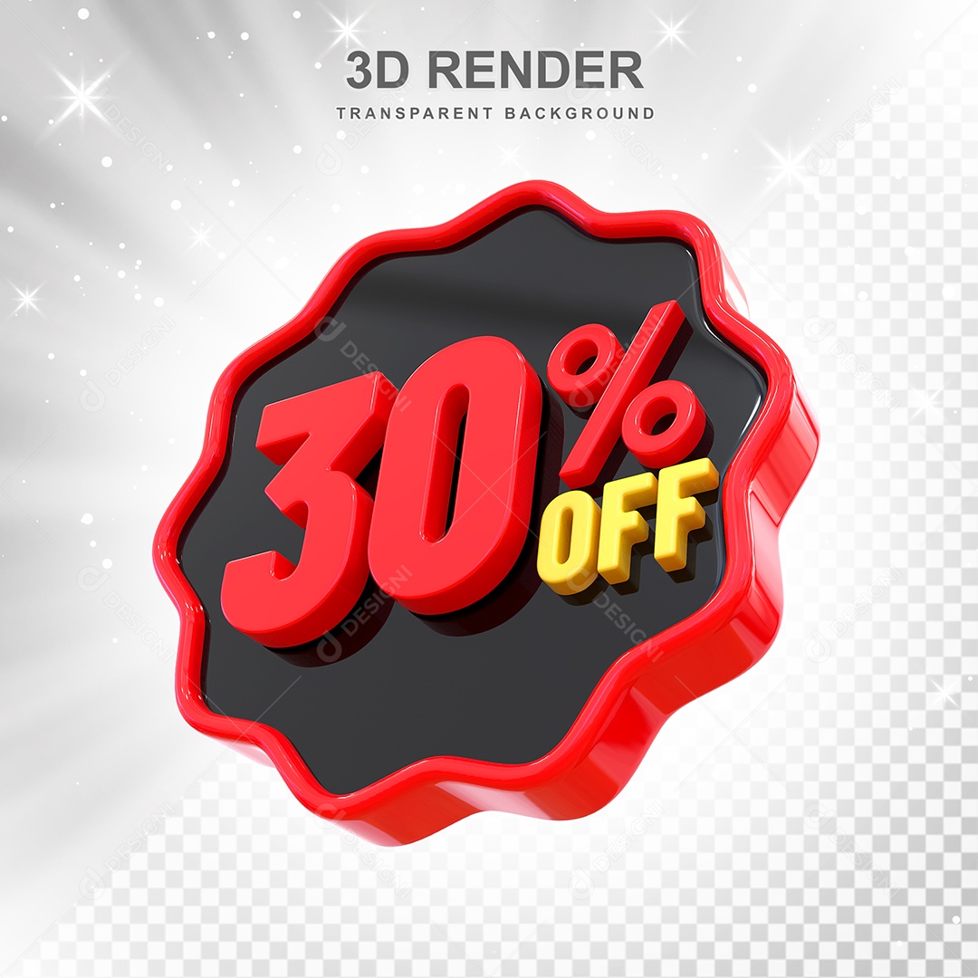 Número 30% Elemento 3D Preto Vermelho E Branco para Composição PSD