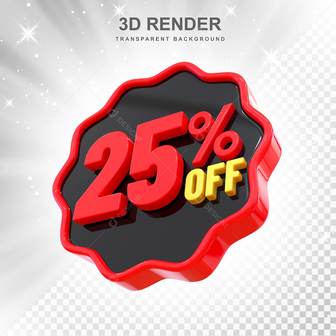 Número 25% Elemento 3D Preto Vermelho E Branco para Composição PSD