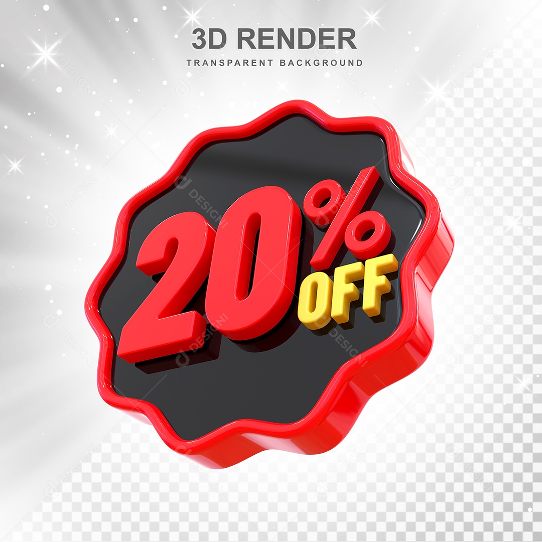 Número 20% Elemento 3D Preto Vermelho E Branco para Composição PSD