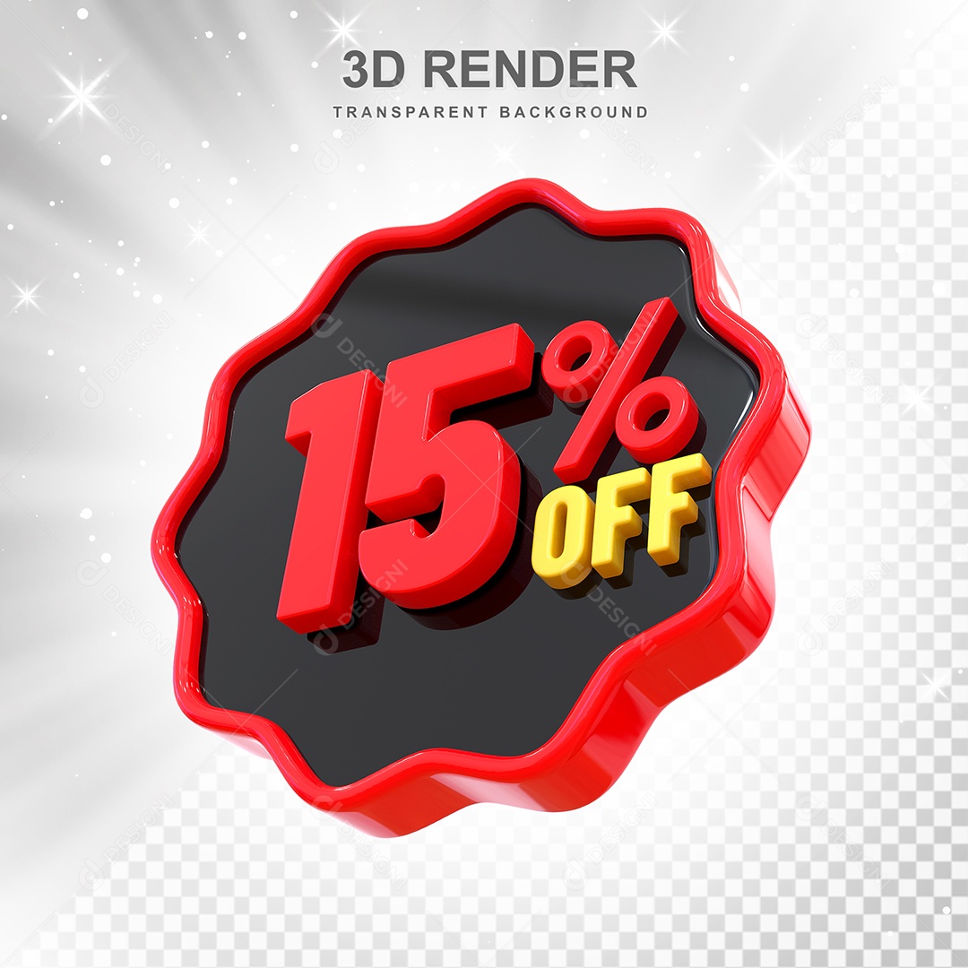 Número 15% Elemento 3D Preto Vermelho E Branco para Composição PSD