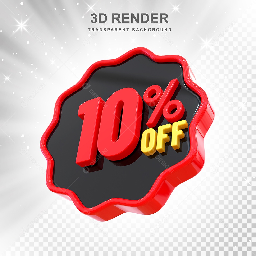 Número 10% Elemento 3D Preto Vermelho E Branco para Composição PSD