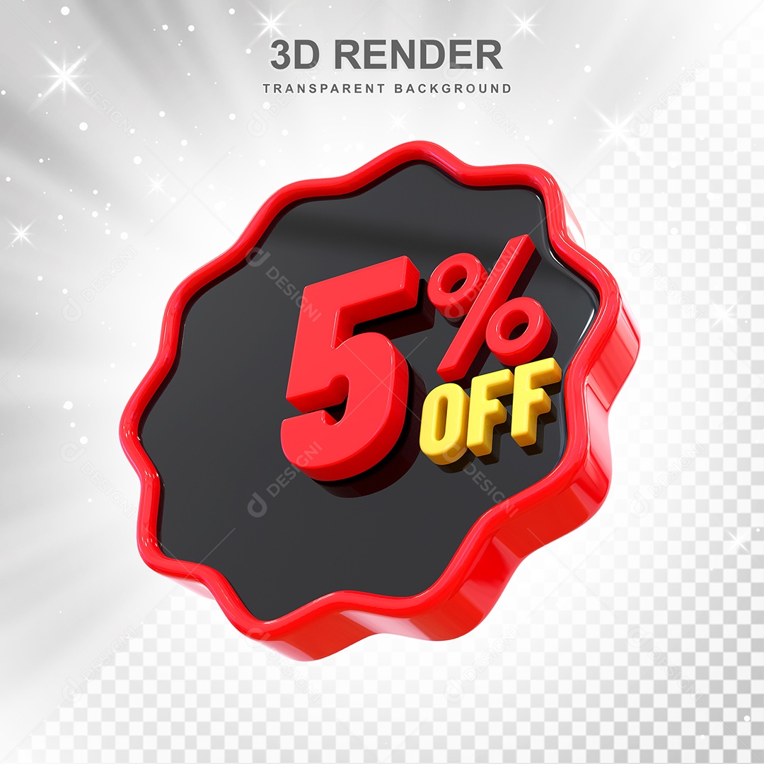 Número 5% Elemento 3D Preto Vermelho E Branco para Composição PSD