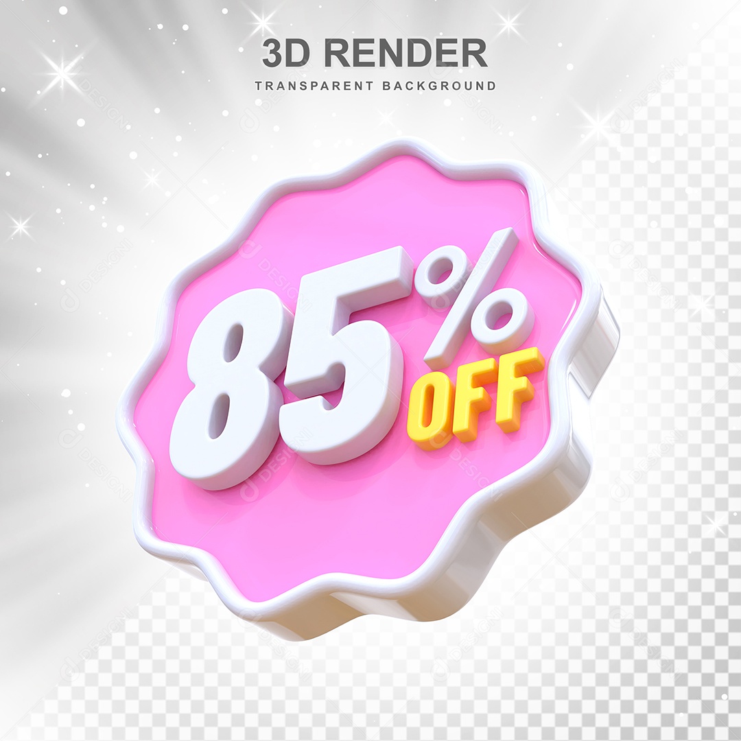 Número 85% Elemento 3D Rosa E Branco para Composição PSD