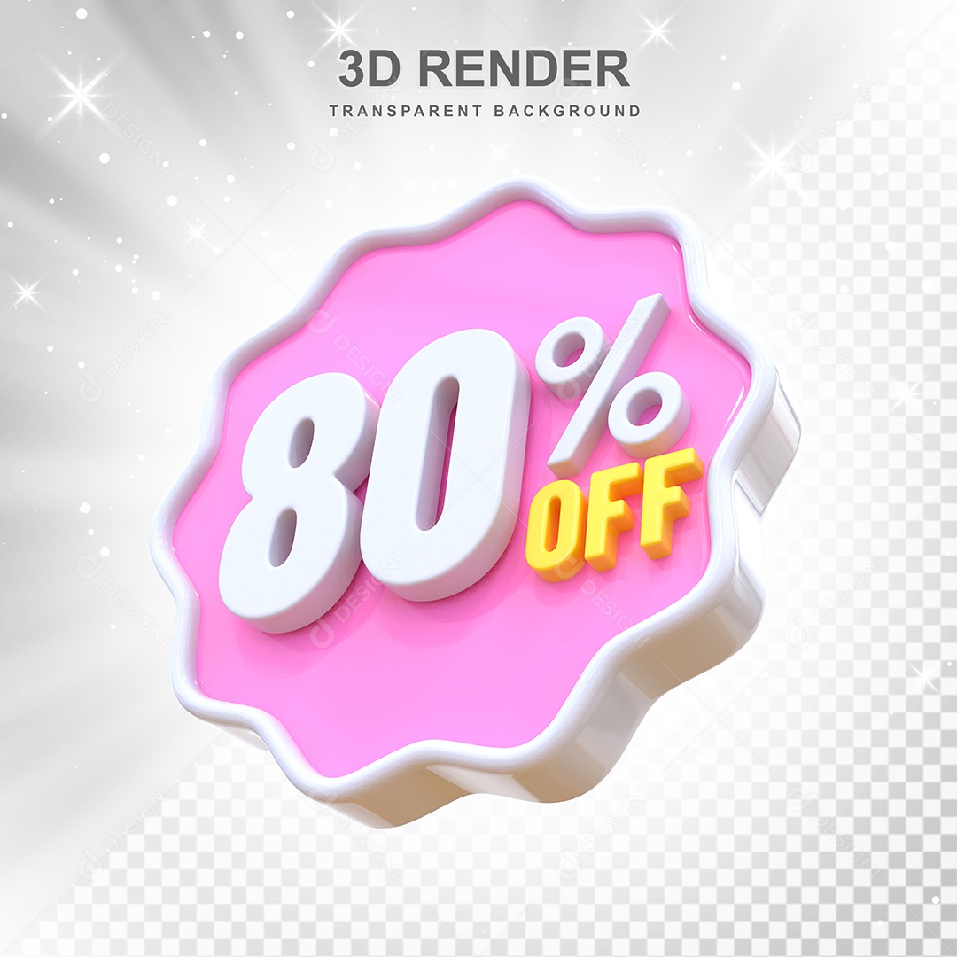 Número 80% Elemento 3D Rosa E Branco para Composição PSD