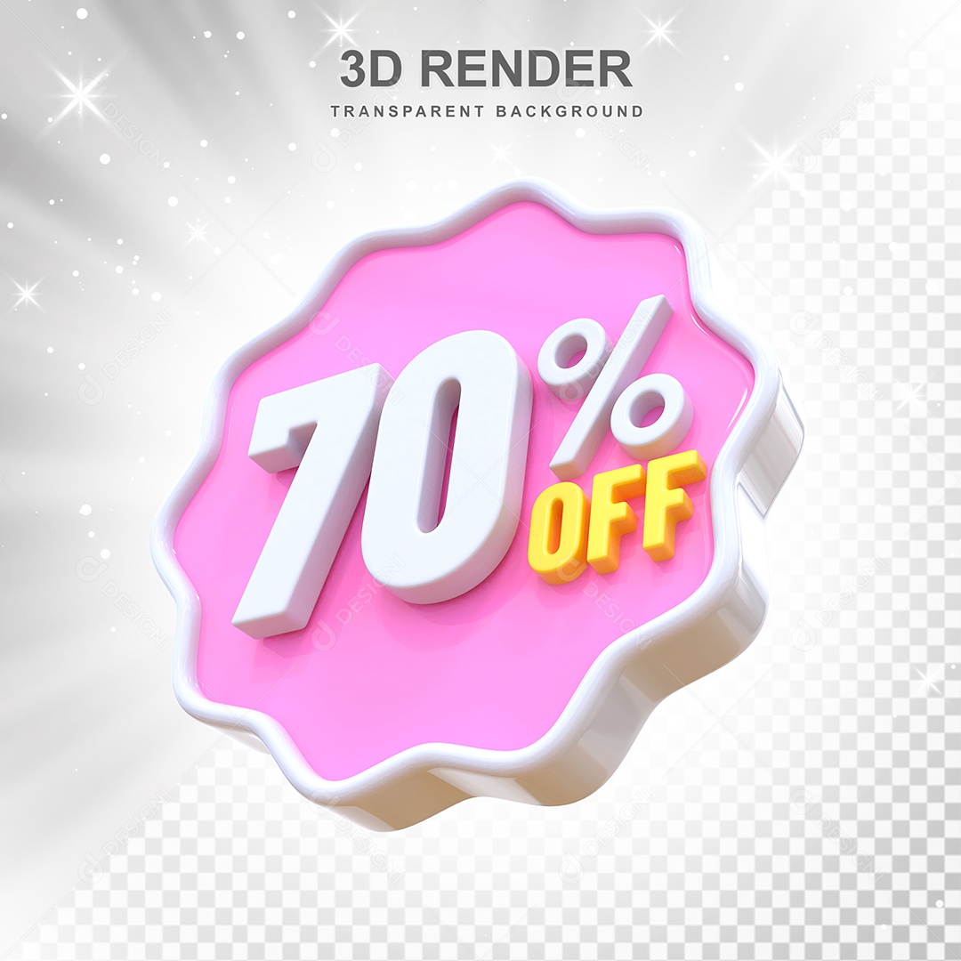 Número 70% Elemento 3D Rosa E Branco para Composição PSD