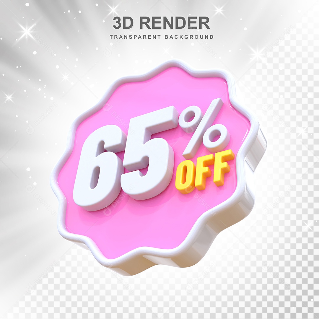 Número 65% Elemento 3D Rosa E Branco para Composição PSD