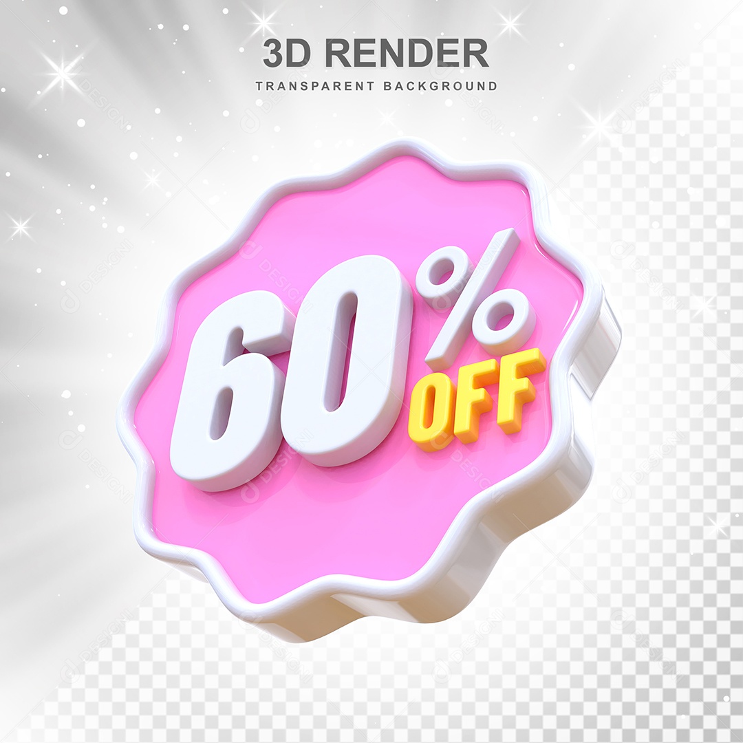 Número 60% Elemento 3D Rosa E Branco para Composição PSD