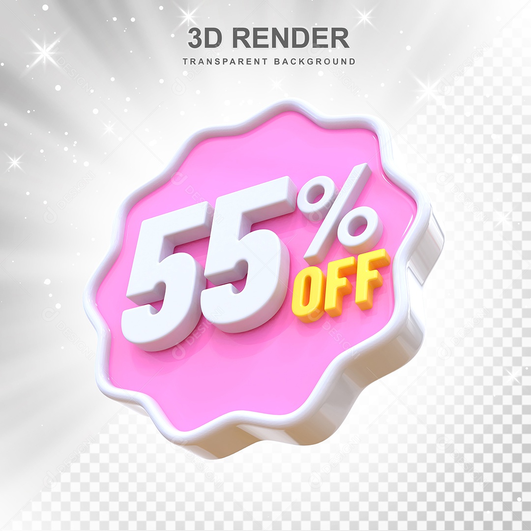 Número 55% Elemento 3D Rosa E Branco para Composição PSD