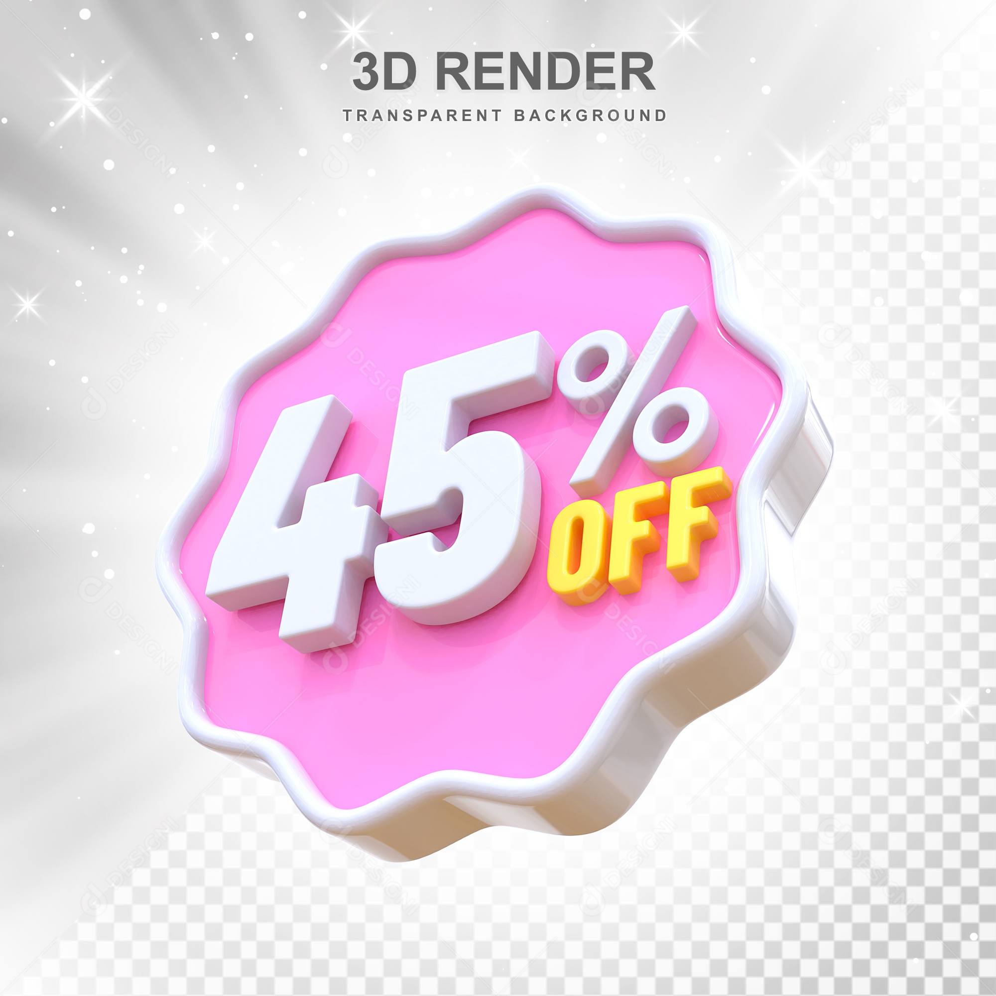 Número 45% Elemento 3D Rosa E Branco para Composição PSD