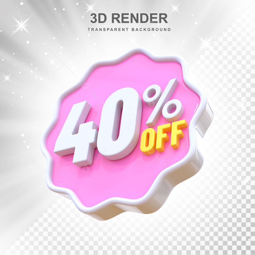 Número 40% Elemento 3D Rosa E Branco para Composição PSD