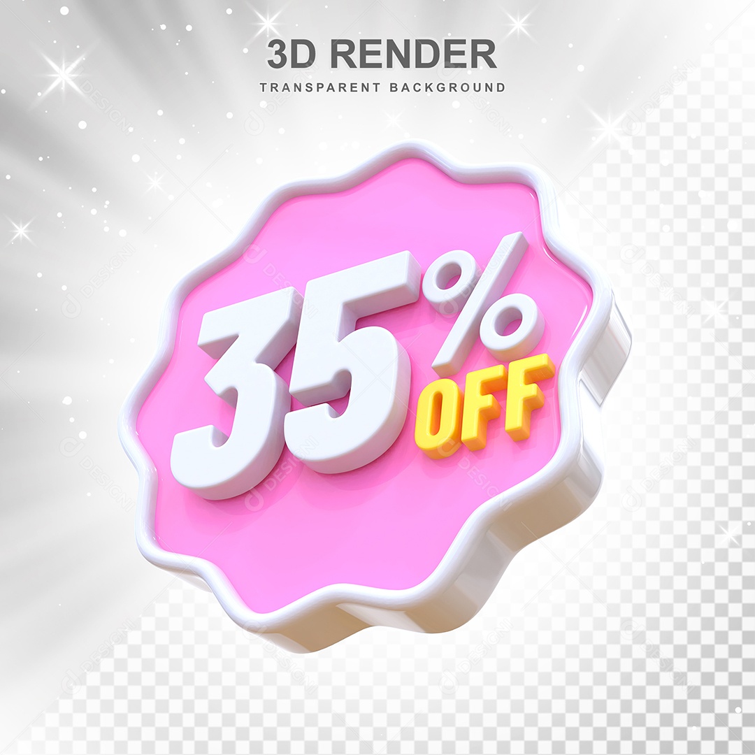 Número 35% Elemento 3D Rosa E Branco para Composição PSD