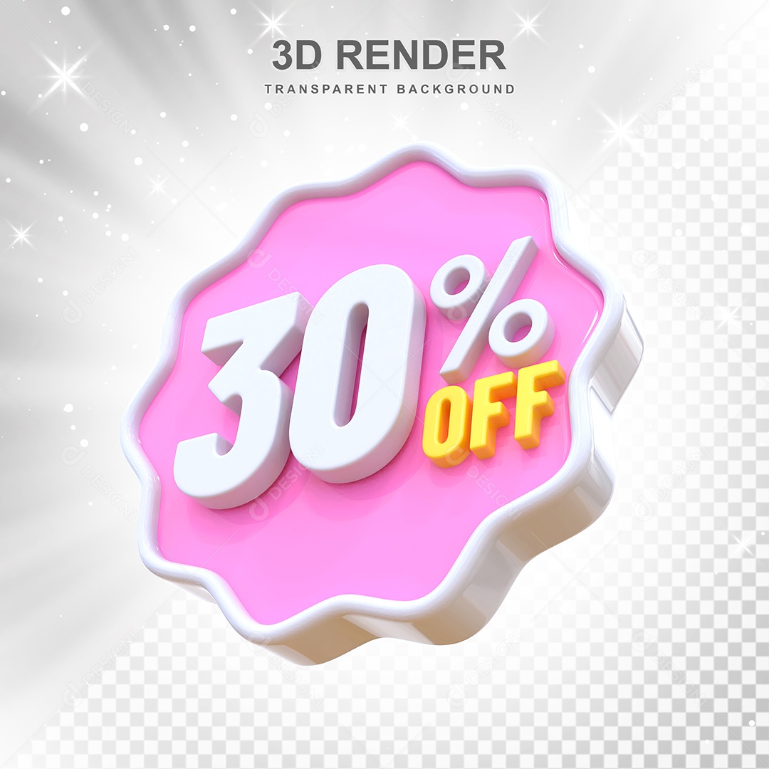 Número 30% Elemento 3D Rosa E Branco para Composição PSD