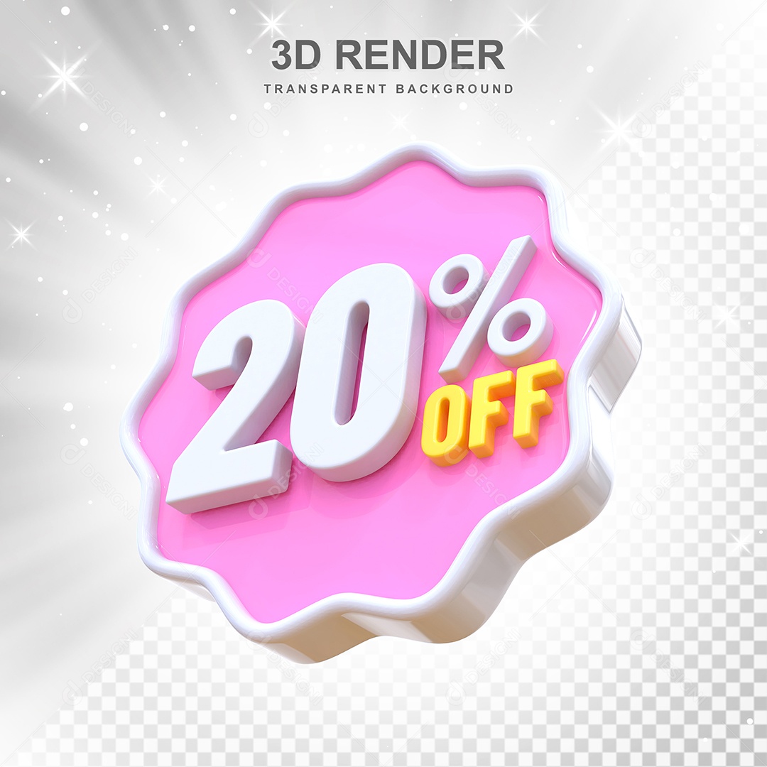Número 20% Elemento 3D Rosa E Branco para Composição PSD