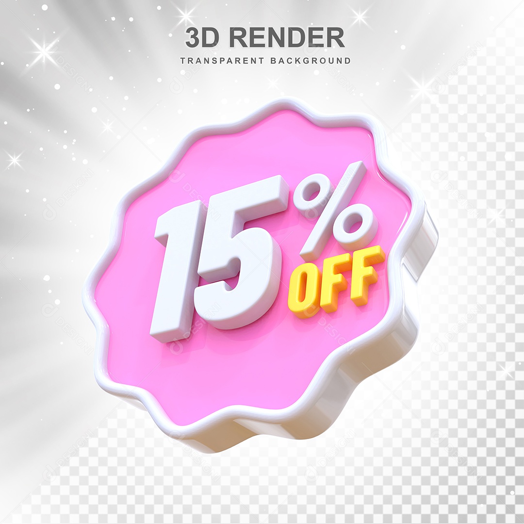 Número 15% Elemento 3D Rosa E Branco para Composição PSD