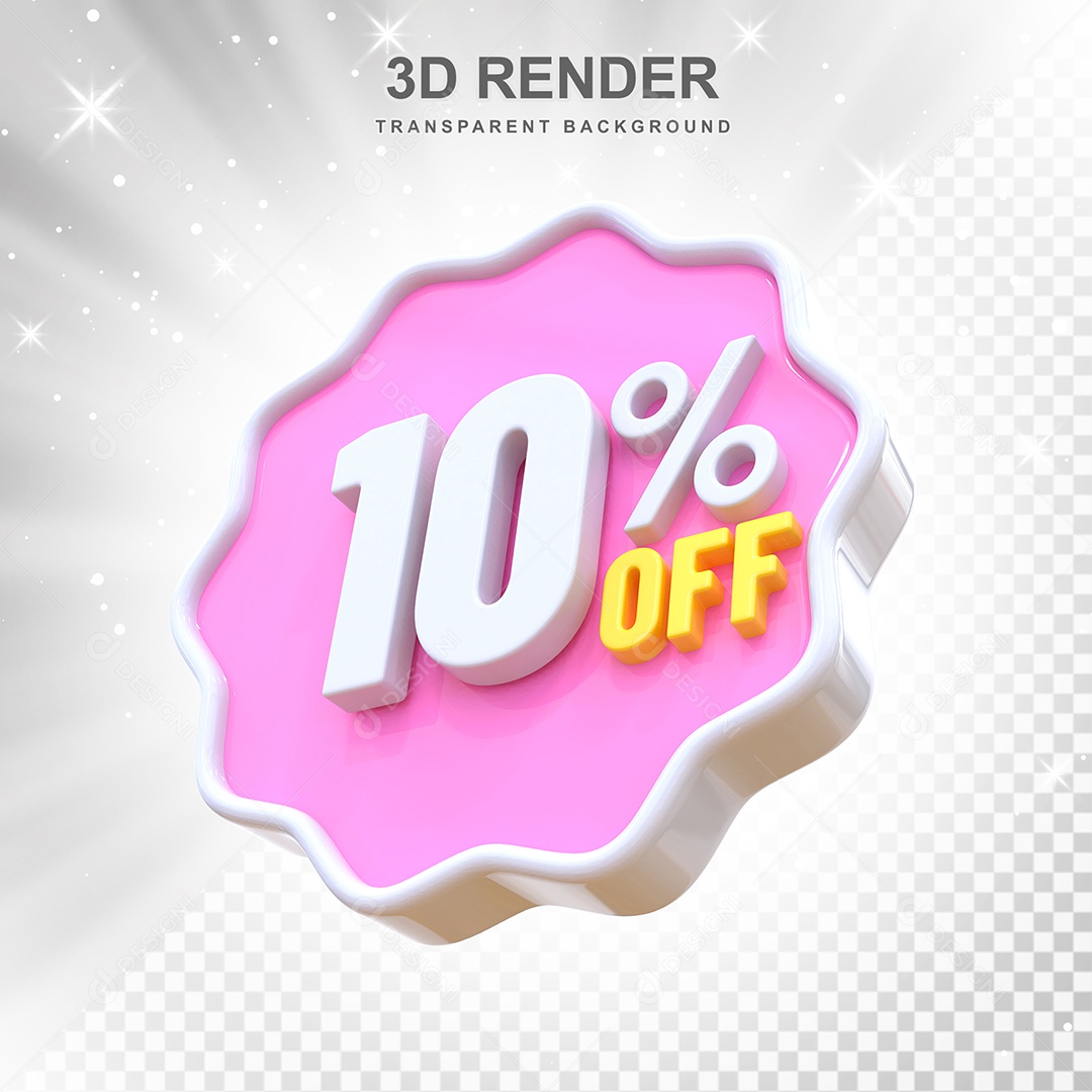 Número 10% Elemento 3D Rosa E Branco para Composição PSD