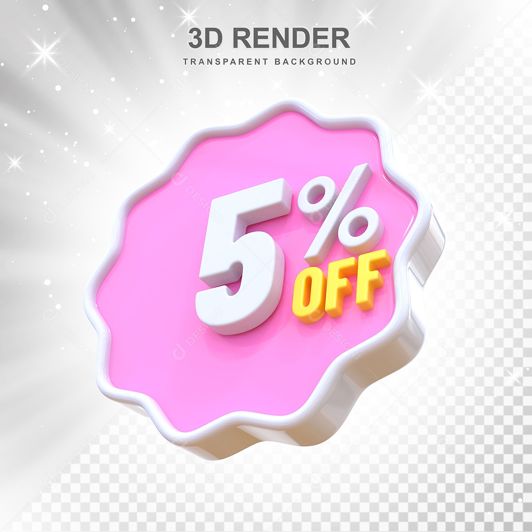 Número 5% Elemento 3D Rosa E Branco para Composição PSD